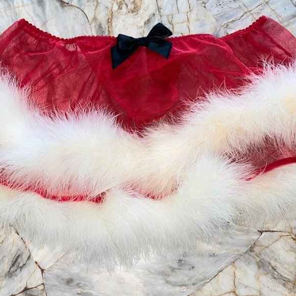 Victorias Secret Santa Baby RED PANTY SKIRT FEATHERS MEDIUM - Picture 7 of 14